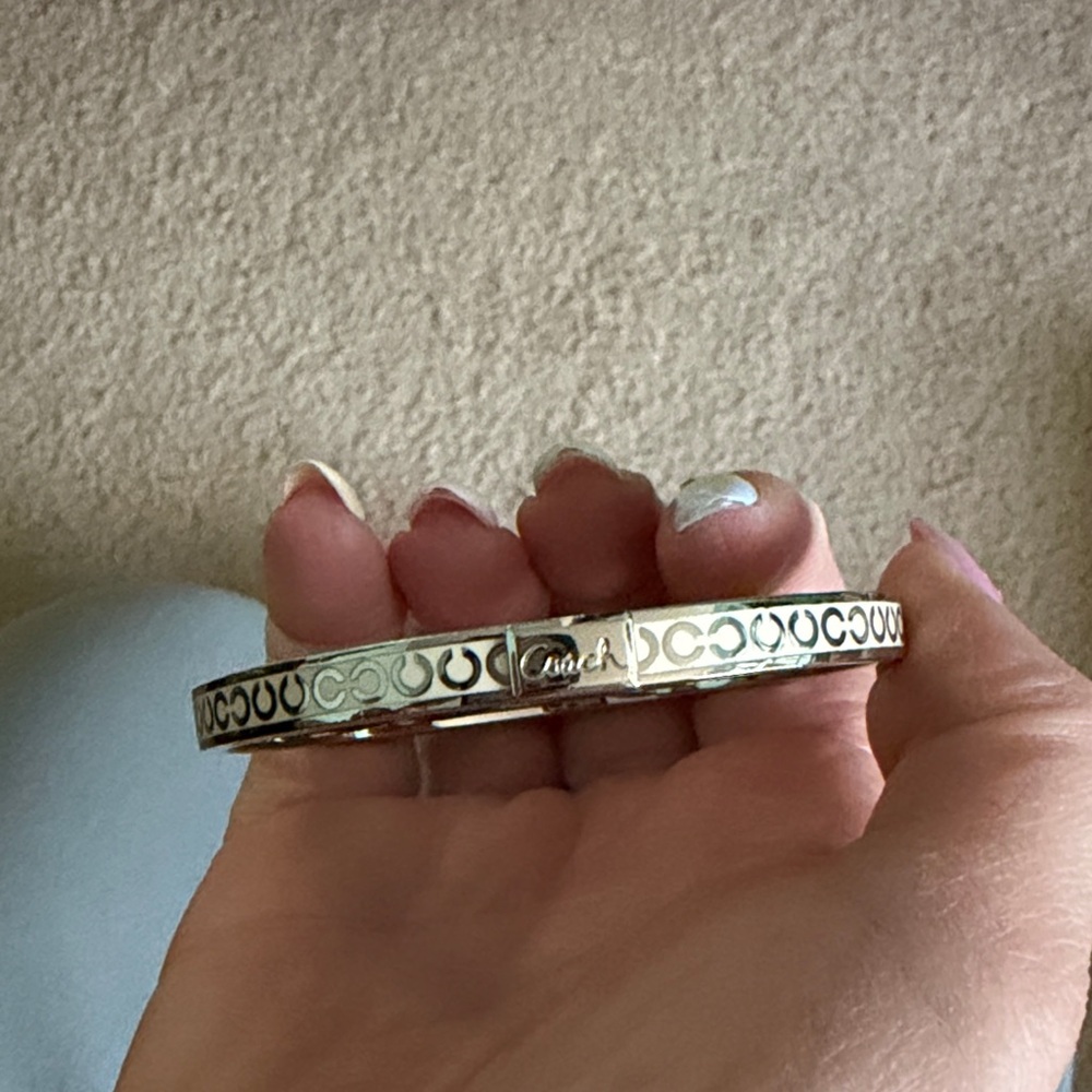 Coach Silver and Black Patterned Bracelet
